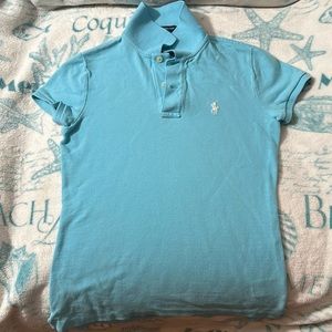 Polo Ralph Lauren Mesh Skinny Polo Shirt- Baby Blue Size XSmall